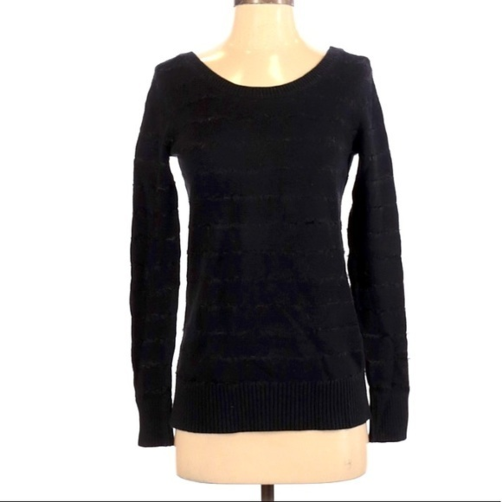 Pim & Larkin S black faux fur stripe crew neck long sleeve‎ cotton blend sweater